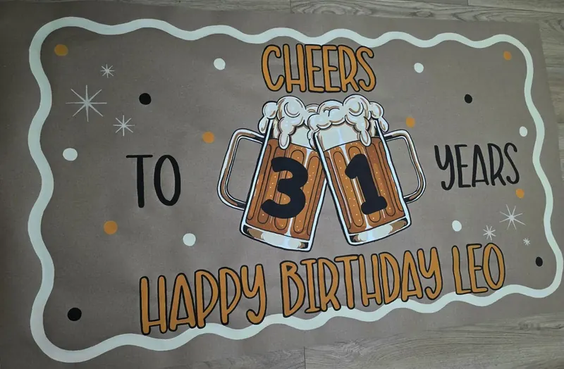 Hand-painted kraft banner: Cheers to 31 Years, Happy Birthday Leo